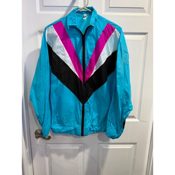 Amscan Other - Amscan Retro 80s 90s Colorblock Windbreaker Jacket Blue Pink Chevron Zip Up